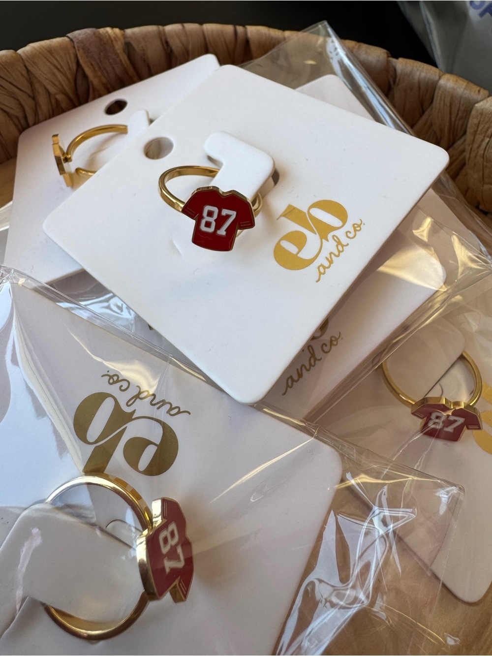 Kansas City Chiefs Gold Ring with Red '87' Jersey Charm Travis Kelce Ring